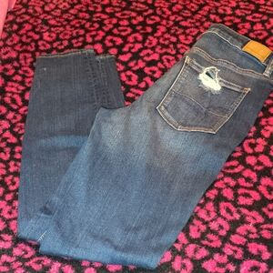 American Eagle Outfitters Dark Blue Skinny Jeans with Distressed Back Pocket
